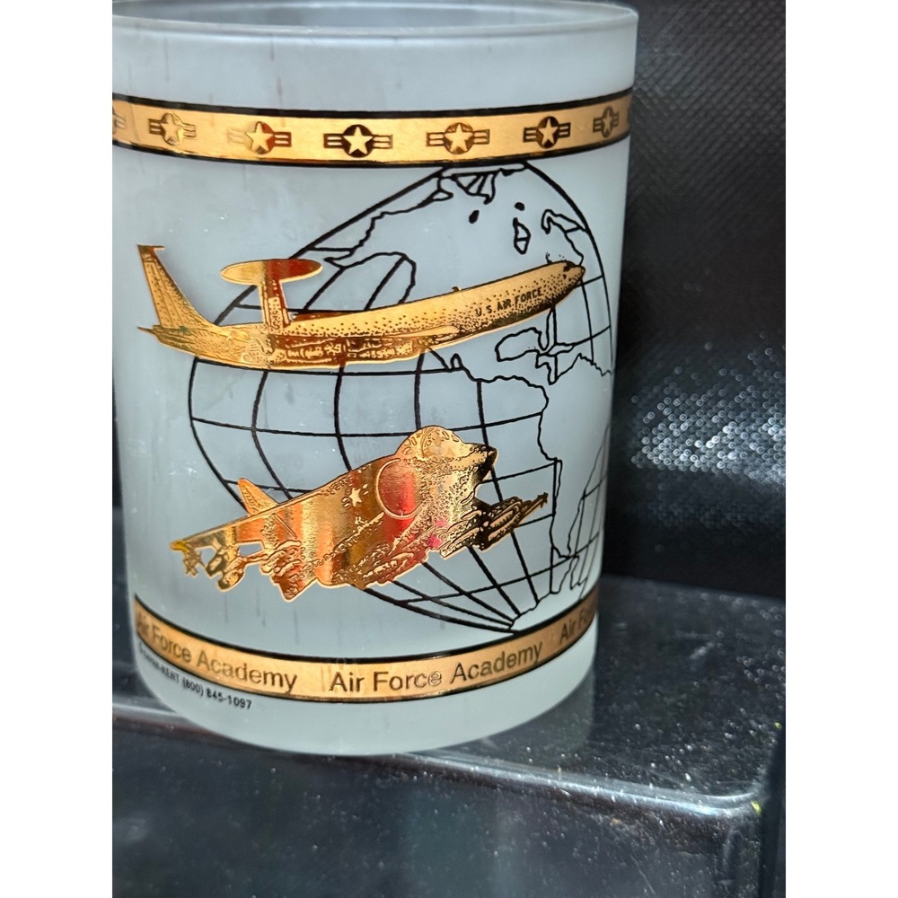 Air Force Academy Frosted Glass Tumbler 22K Gold Leaf Aviation Military Decor